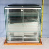 Table Top Showcase All Glass On Wood Base, Bypass Rear Loading Doors - NO LOCK