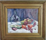 Rose Pontillo DiCarlo Oil on Canvasboard Still Life with Fruit Bowl and Carafe