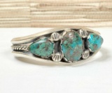 Vintage Native American Navajo Sterling Silver Turquoise Cuff Bracelet