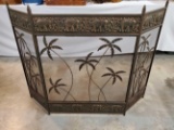 Iron Folding Fire Place Screen with Elephant & Palm Tree Design