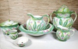 Art Nouveau Porcelain 7 Pc. Wash Set with Beautiful Pastel Tulip Design by Grindley & Co.