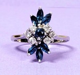 14k White Gold Diamond & Blue Topaz Ring