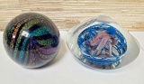 2 Signed Vintage Art Glass Paperweights