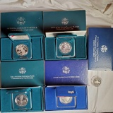 4 US Mint Commemorative Silver Dollars and Clad Half Dollar all in Original Display Cases and Boxes