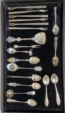 Tray Lot Of 800 To Sterling Silver Collector Spoons & Olive Forks