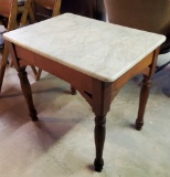 Marble Top Antique Work Window Table with Lathe Turned Legs