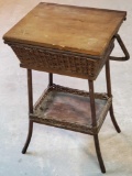 Wicker Sewing Stand With base Shelf and Basket Top