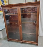 2 Door Walnut Lighted Book Case/ Disply Cabinet