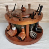 Mid Century Modern Pipe Rack Wit Glass Humidor