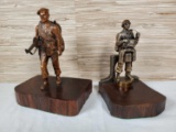 2 Vintage Soldier Statue Doorstops / Bookends