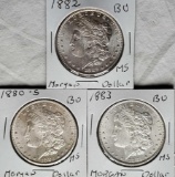 3 Morgan Silver Dollars - NM/MS/UNC - 1880-S, 1882 and 1883