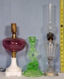 Glass Lighting Through the Ages - Whale Oil & Converted Kerosene Lamps and Dolphin Candlestick
