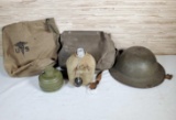 USA Military Lot WWI Dough Boy Helmet Textured Finish With Liner & Chin Strap & Later Items