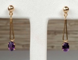 Pair of 14k Gold Amethyst Dangle Earrings