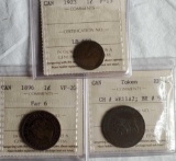Canada Wellington 1814 Token, 1896 Far 6 Large Cent and 1923 Key Date Small Cent