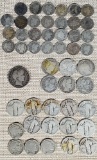 Tray Lot of US Silver Barber Half Dollars, Quarters and Dimes, Walking Liberty Quarters and more
