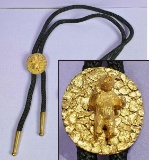 10k Gold Bear on Gold Nugget Background Bolo signed KW