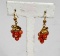Vintage Pair Of 18K Yellow Gold And Red Coral Wire Earrings