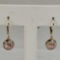 14K Yellow & White Gold Locking Wire Earings With Diamonds & Pink Quartz