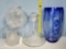 Cobalt Cut to Clear Crystal Vase, Ships Decatner and Bottle and EAPG Rum Jug
