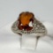 14K White Gold Filagree Ring With Amber Stone