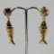 10K Yellow Gold Fish Earrings With Glass Eyes