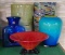 5 Pcs Art Glass - Northwood Bowl and Stand, Blenko Decanter, 2 Studio Vases