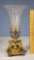 Lotus Etch Victorian Glass Trumpet Vase in Enamel Decorated Cherub Holder