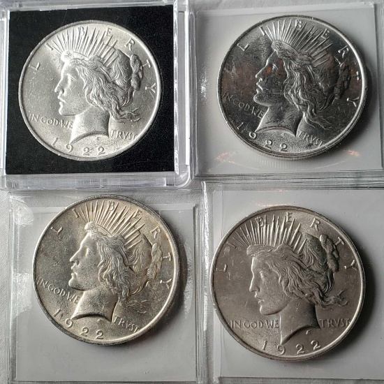 4 Higher Grade UNC 1922 Silver Peace Dollars