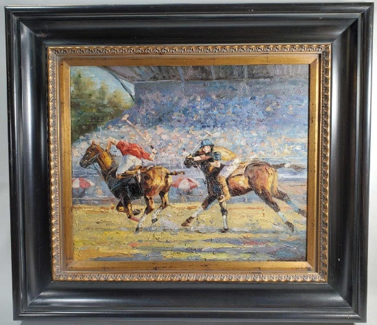 20th Century Oil On Canvas "Polo Players" Abstract Impasto Painting