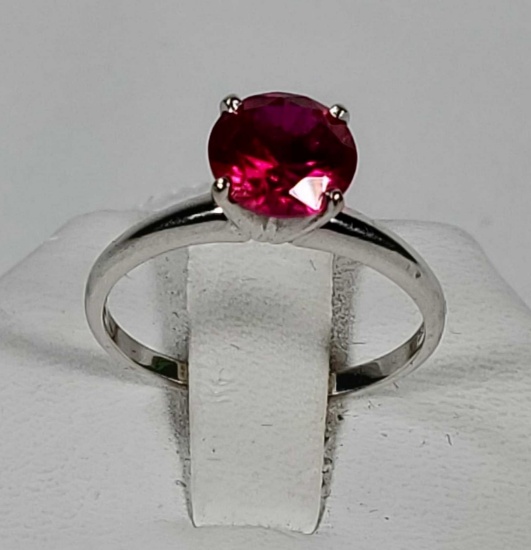 14K White Gold And Lab Created Ruby