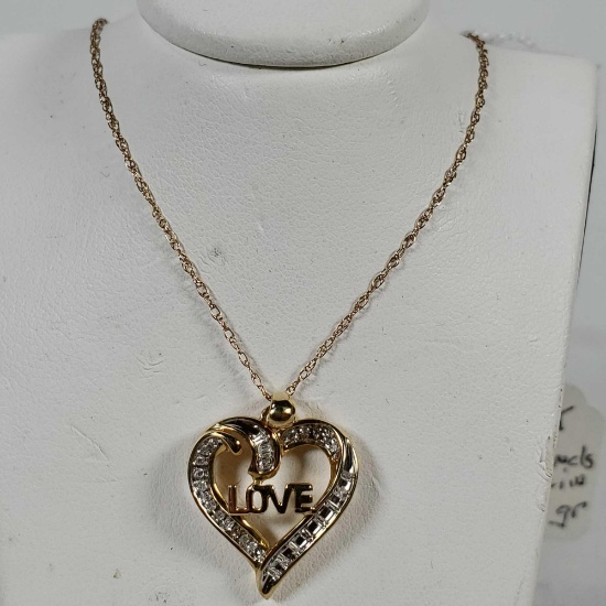 10K Yellow Gold Love With Diamonds And 10K Gold Chain