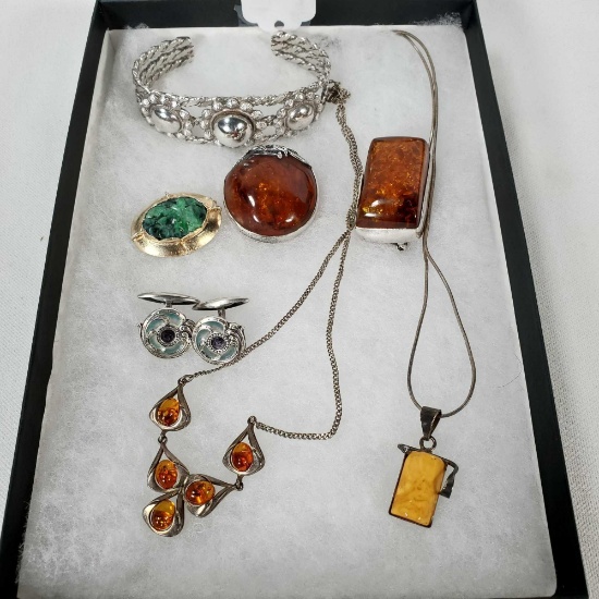 Lot Of 7 Handmade MCM Mid Century Modern Sterling & 800 Silver Jewelry