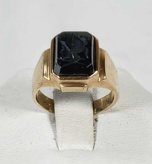 10K Yellow Gold And Hematite Ring