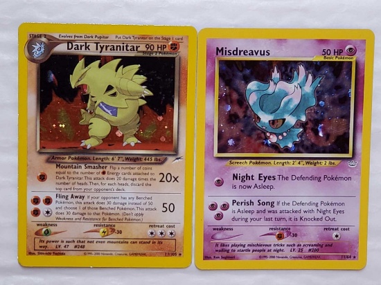 2 Hard to Find Rarer Pokemon Holo Trading Cards - Dark Tyranitar 11/105 and Misdreavus 11/64
