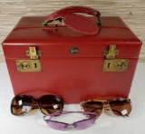 Vintage Red Leather Shortrip Carry-On Cosmetic Case