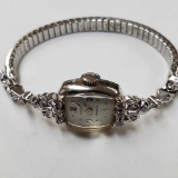 14K White Gold & Diamonds 21 Jewel Gruen Ladies Wrist Watch With gold filled Speidel Flexbandq