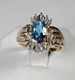 Synthetic Aquamarine with Diamond Accents Set in 14k White & Yellow Gold Ring