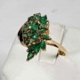 14K Yellow Gold Emerald Spray Ring