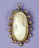 Antique Carved Shell Cameo Pendant/Pin Set in 14k Gold