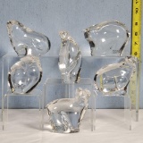 6 Dansk Crystal Animal Paperweight Sculptures