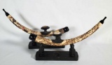 Two 19th Century Hand Carved Bone, Metal And Wood Opium Pipes With Stands