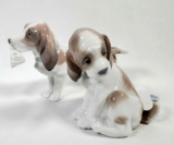 2 Lladro Porcelain Dog Figurines - Morning Delivery Basset #6978, Gentle Surprise #6210