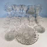 Approx. 60 Pcs Fostoria American Goblets, Plates, Sherbets, Cups, Saucers and Serving Trays