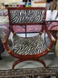 Zebra Print Curved Wood Frame Arm Chair