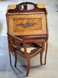 Mahogany Ladies Writing Desk with Tapestry Seat Lyre Back Chair