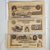 3 1850s East Chaddam, Bank of New England State of Connecticut $3,$5 and $10 Banknotes