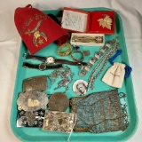 Tray Lot Of Colletibles Political, Feternal, Jewelry & More