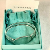 Tiffany & Co. Sterling Silver Oval ID Tag Double Wire Bangle / Bracelet.