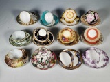 12 Bone China cups and Saucers - Shelley, Aynsely, Paragon and more